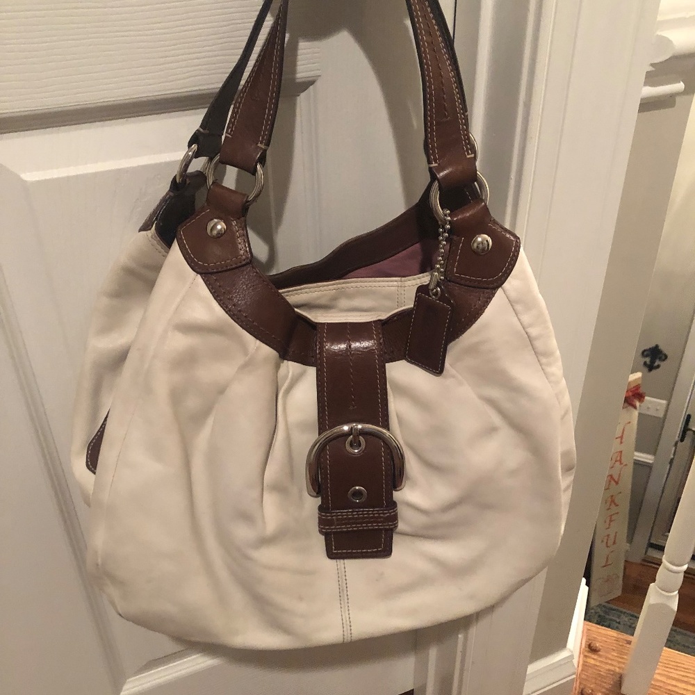*SET* | Coach Bag and Wallet | Coach Large Leather Satchel Cream and Brown